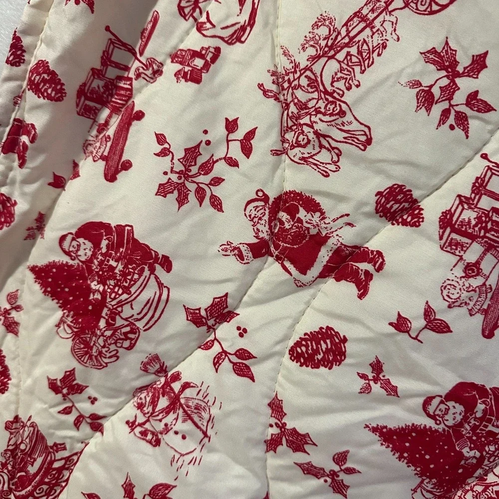 Hallmark  Santa reindeer Toile King Pillow Sham Red White‎ Christmas quilted